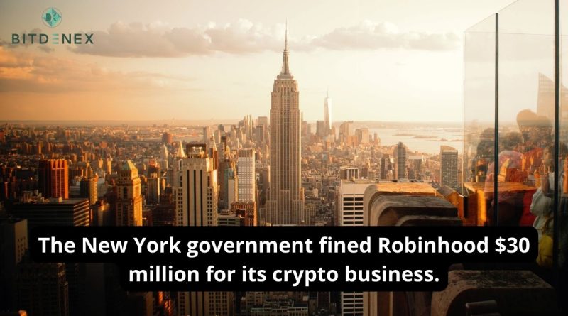 The New York government fined Robinhood $30 million for its crypto business.